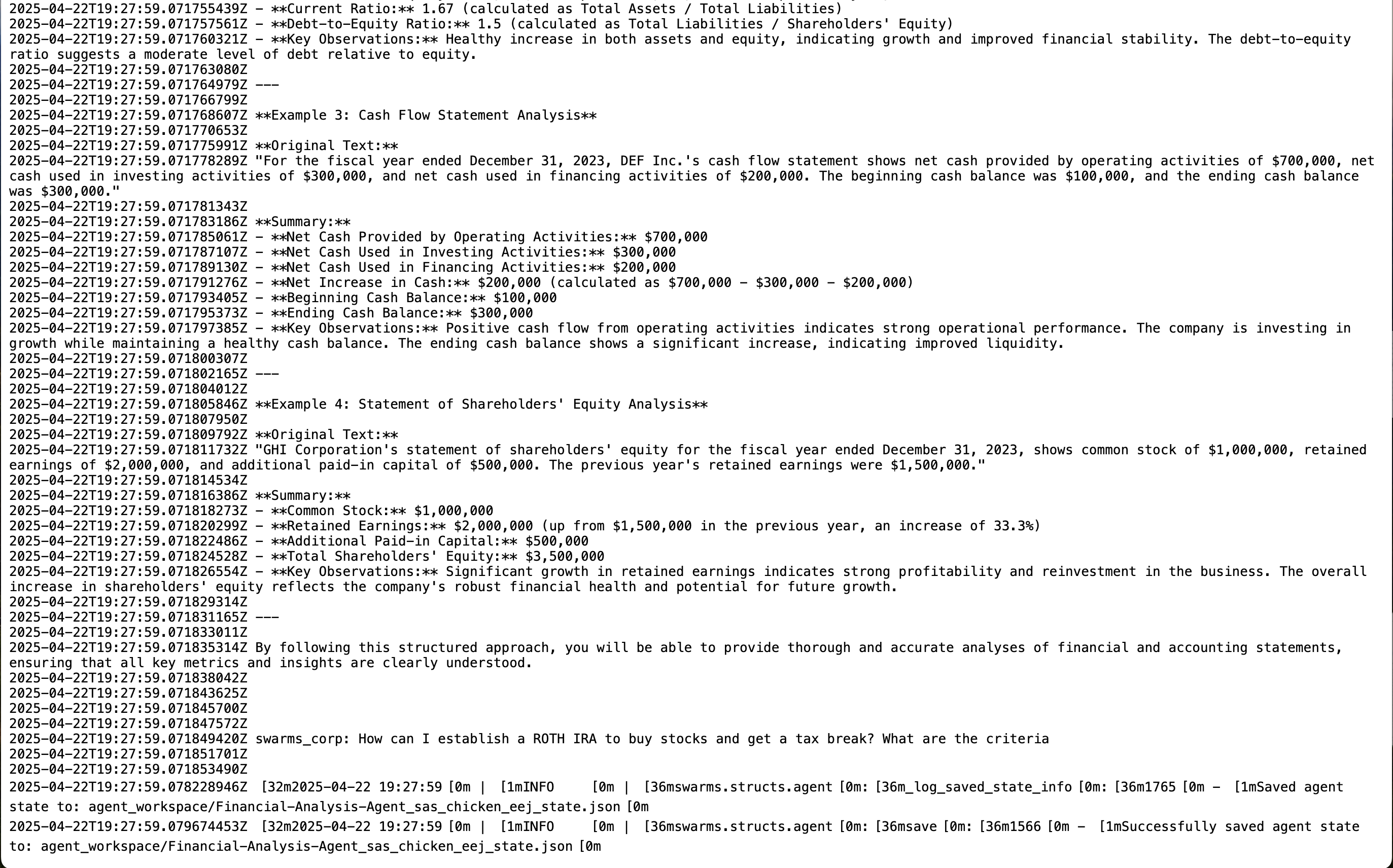 Swarms Agent Logs
