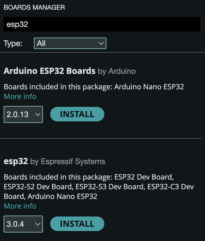 Install ESP32 boards